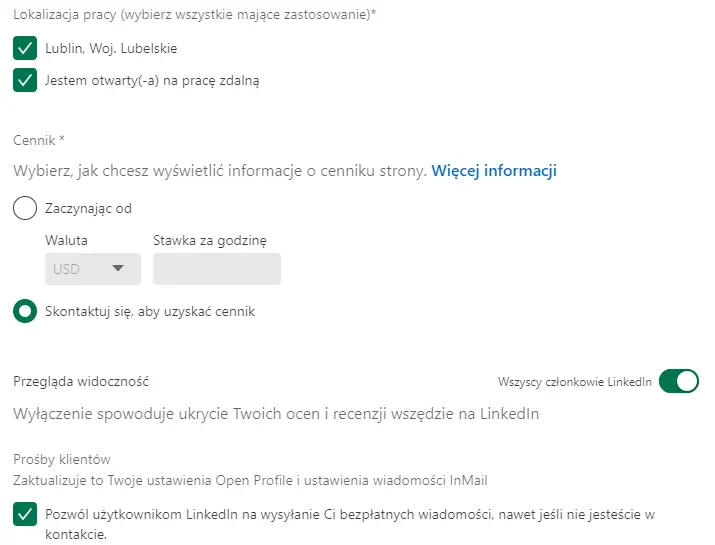 Jak dodać lokalizację i cennik na LinkedIn