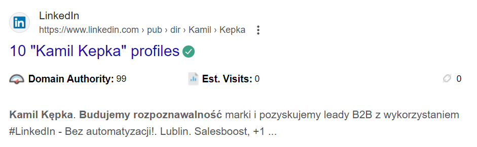 Nagłówek na LinkedIn w google