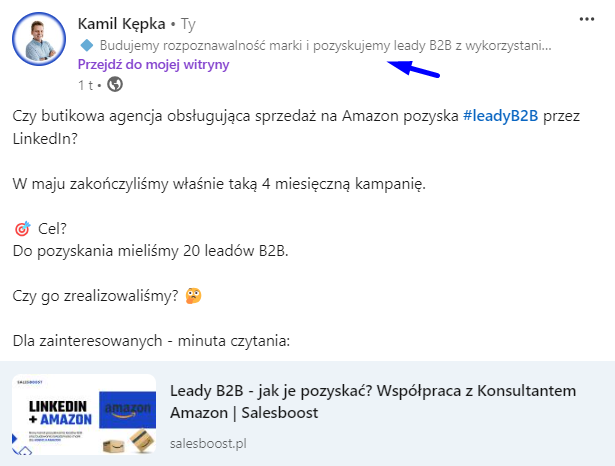 Nagłówek na LinkedIn w publikacjach