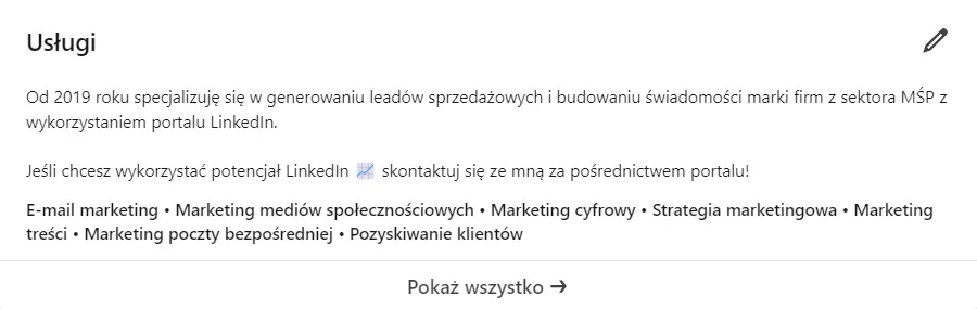 Jak uzupełnić usługi na LinkedIn