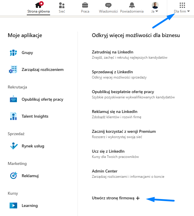 profil firmowy na linkedin - tworzenie strony